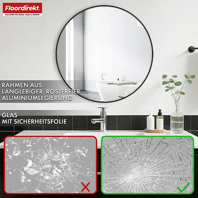 Floordirekt Wandspiegel Wandspiegel Bella - Rund 60 cm - Schwarz - Durchmesser: 60 cm