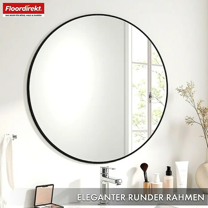 Floordirekt Wandspiegel Wandspiegel Bella - Rund 60 cm - Schwarz - Durchmesser: 60 cm