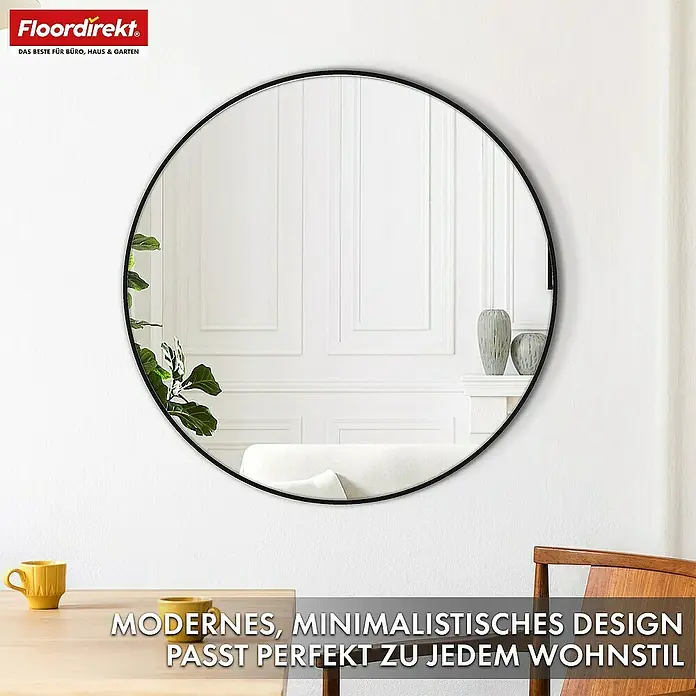 Floordirekt Wandspiegel Wandspiegel Bella - Rund 60 cm - Schwarz - Durchmesser: 60 cm