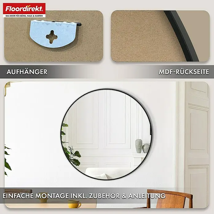 Floordirekt Wandspiegel Wandspiegel Bella - Rund 60 cm - Schwarz - Durchmesser: 60 cm