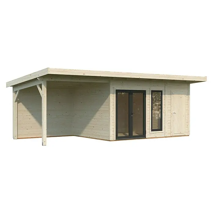 Palmako Gartenhaus Aurelia - Außenmaß inkl. Dachüberstand (B x T): 761 x 404 cm, Holz, Natur, Inklusive überdachtem Freisitz und separatem Abstellraum - Holzgartenhaus mit überdachter Veranda. Ein gemütlicher Rückzugsort im Freien. Mit Doppeltür, Fenster und Seitentür für viel Komfort.