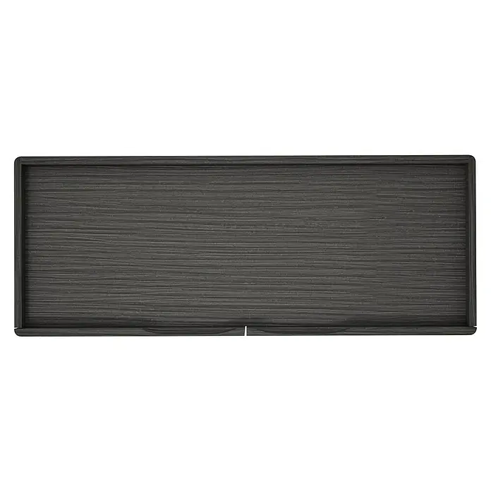 VitrA Equal Bad-Hochschrank - B x T x H: 73,5 x 27,5 x 141 cm, Schwarz-Eiche - Eine rechteckige Holzschale mit einer dunklen, horizontal gemaserten Oberfläche und einem schmalen Rahmen. Vielseitig und dekorativ.