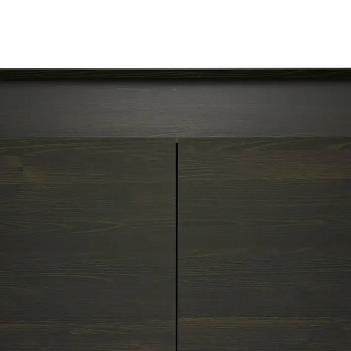 VitrA Equal Bad-Hochschrank - B x T x H: 73,5 x 27,5 x 141 cm, Ulme - Nahaufnahme eines dunklen Holzschranks mit feiner Maserung und einem modernen, schlichten Design, ideal für stilvolle Aufbewahrungslösungen.