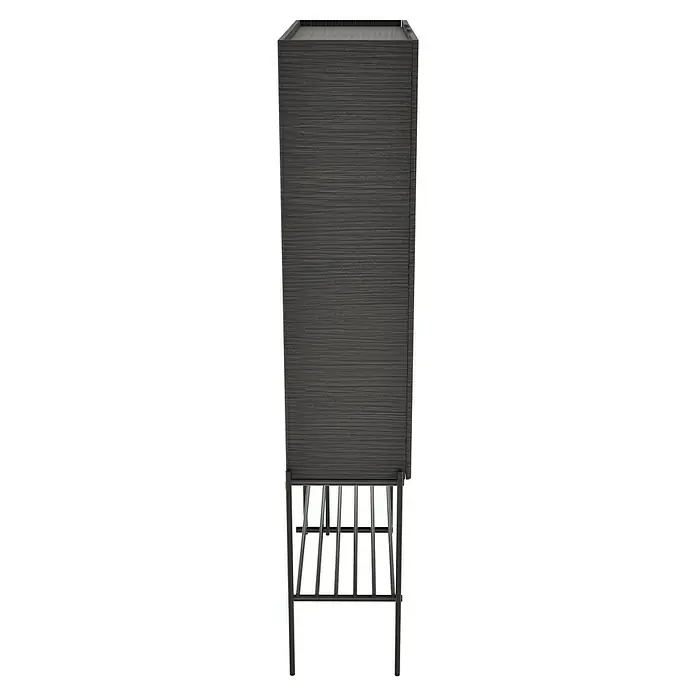 VitrA Equal Bad-Hochschrank - B x T x H: 73,5 x 27,5 x 141 cm, Schwarz-Eiche - Ein elegantes Möbelstück, das mit seinem dunklen Holz und dem schlanken Metallgestell überzeugt. Perfekt für moderne Wohnräume.