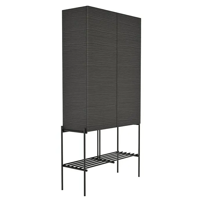 VitrA Equal Bad-Hochschrank - B x T x H: 73,5 x 27,5 x 141 cm, Schwarz-Eiche - Dreitüriger grauer Schrank mit filigranem Metallgestell und Ablage. Der Schrank bietet stilvollen Stauraum und modernes Design für jeden Raum.