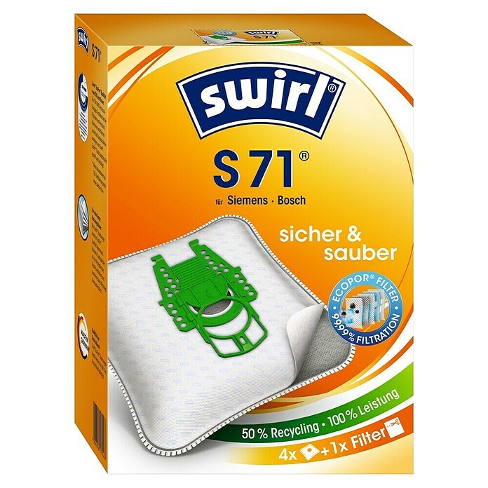 Swirl MicroPor Plus Staubsaugerbeutel M 50 (4 Stk., Passend für: Miele Staubsauger)