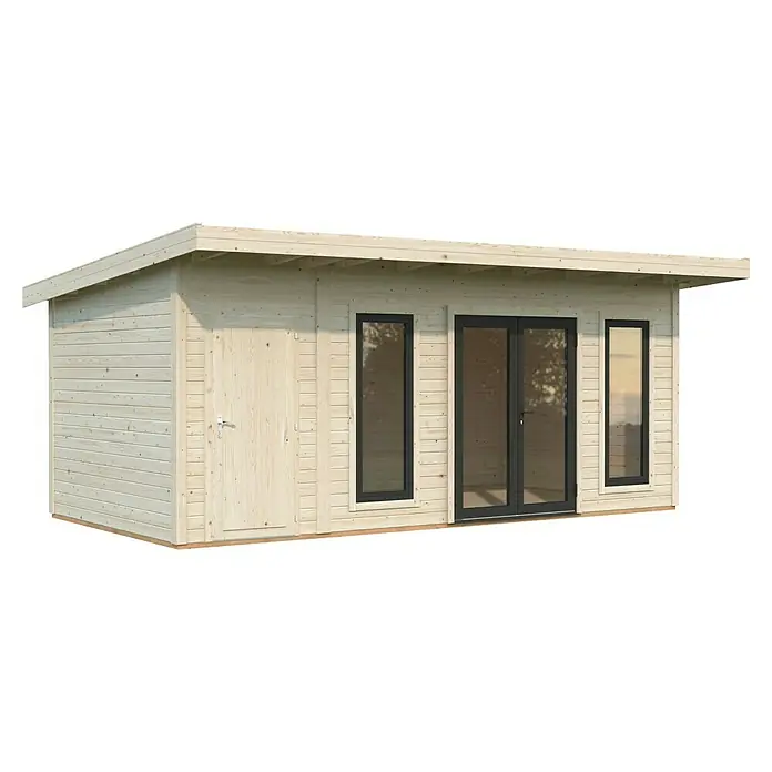 Palmako Gartenhaus Aurelia - Außenmaß inkl. Dachüberstand (B x T): 630 x 404 cm, Holz, Natur, Inklusive Geräteraum - Eine moderne Holzgartenhütte mit Tür und Fenstern, ideal für zusätzlichen Stauraum oder als gemütlicher Rückzugsort im Garten.