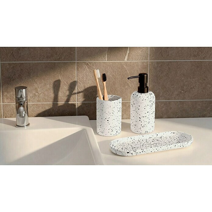 Camargue Lonček za zobne ščetke Stone Terrazzo  (Polirezin, Črno-bele barve) | 3715 - Einzelaccessoires | DADD - Accessoires | DAD - Badausstattung | DA - Badausstattung/Bäderwelt | D - Sanitär | BAUHAUS