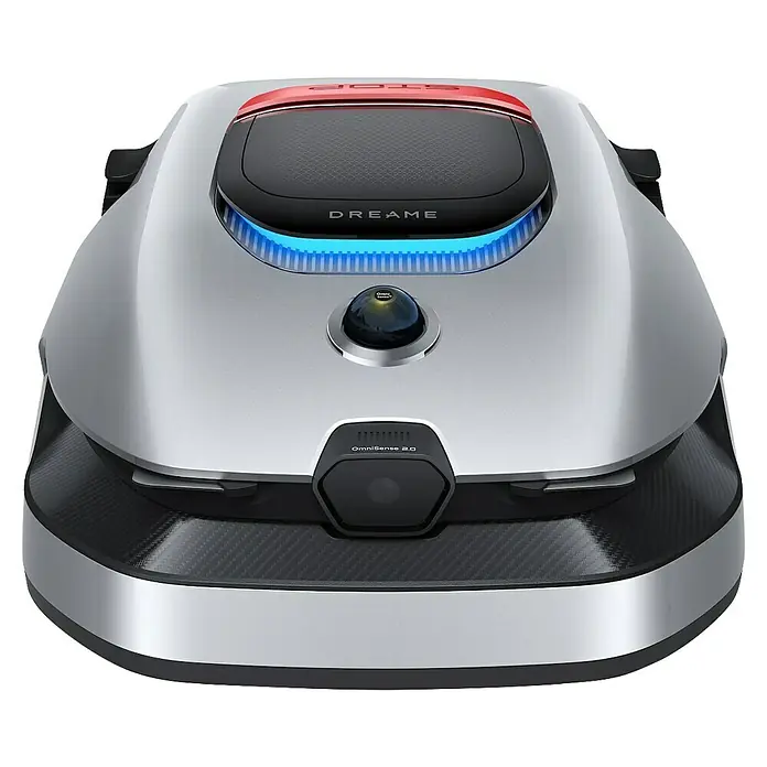 Dreame Mähroboter A2 2000 - 2.000 m², Schnittbreite: 22 cm, Laser-gestützte Navigation, LiDAR - Nahaufnahme eines Dreametech Robotermähers mit intelligenter Sensortechnologie und elegantem Design.