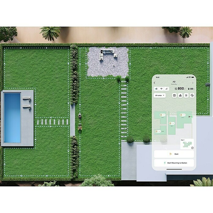 Dreame Robot cortacésped A2 2000 (2.000 m², Ancho de corte: 22 cm, Navegación por láser, LiDAR) | BAUHAUS