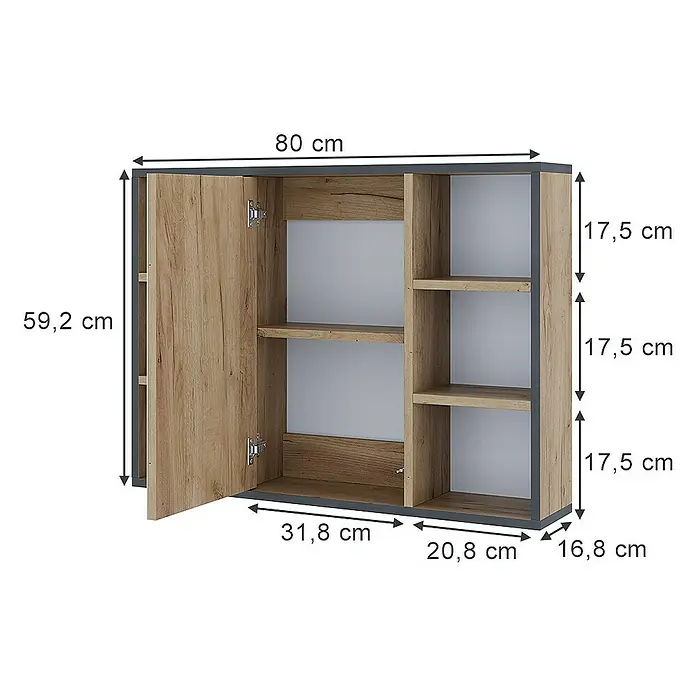 Vicco Spiegelschrank Stephan Goldkraft Eiche mit Regalböden und Spiegeltür - Sonstiges, Goldkraft Eiche