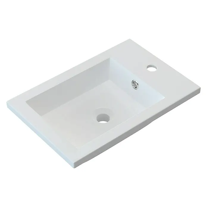 Camargue Espacio Einbauwaschbecken Guest - 50 x 33,5 cm, Weiß - Ein weißes Waschbecken mit rechteckiger Form und einem Loch für den Wasserhahn, ideal für moderne Badezimmerdesigns.