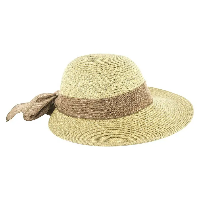 Sonnenhut Christine - Beige, Geeignet für: Damen - Beige Damenhut aus Stroh mit braunem Band und Schleife, ideal für sonnige Tage.