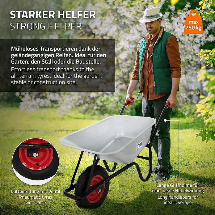 ECD Germany Gartenschubkarre Transportkarre für Garten 100L mit Metallfelge - Material Wanne: Stahl