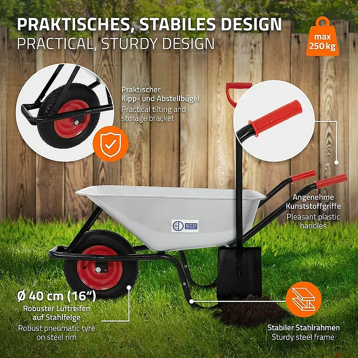 ECD Germany Gartenschubkarre Transportkarre für Garten 100L mit Metallfelge - Material Wanne: Stahl