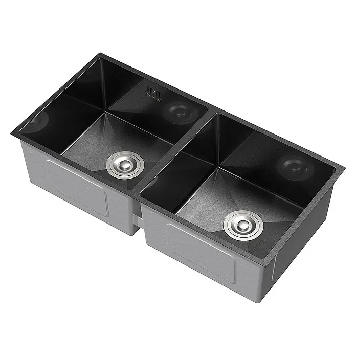 ML-Design Einbauspüle Doppelbecken Anthrazit rechteckig Einbauspüle Unterbauspüle mit Siphon - 81,5 x 40 cm, Stahl