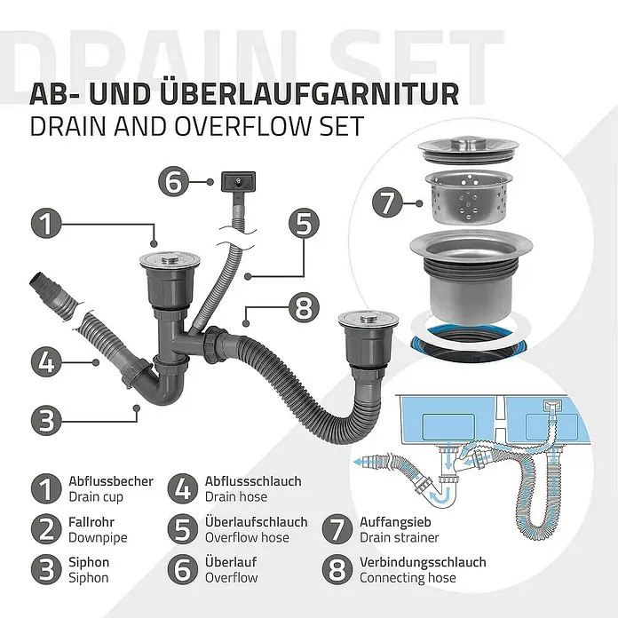 ML-Design Einbauspüle Doppelbecken Anthrazit rechteckig Einbauspüle Unterbauspüle mit Siphon - 81,5 x 40 cm, Stahl