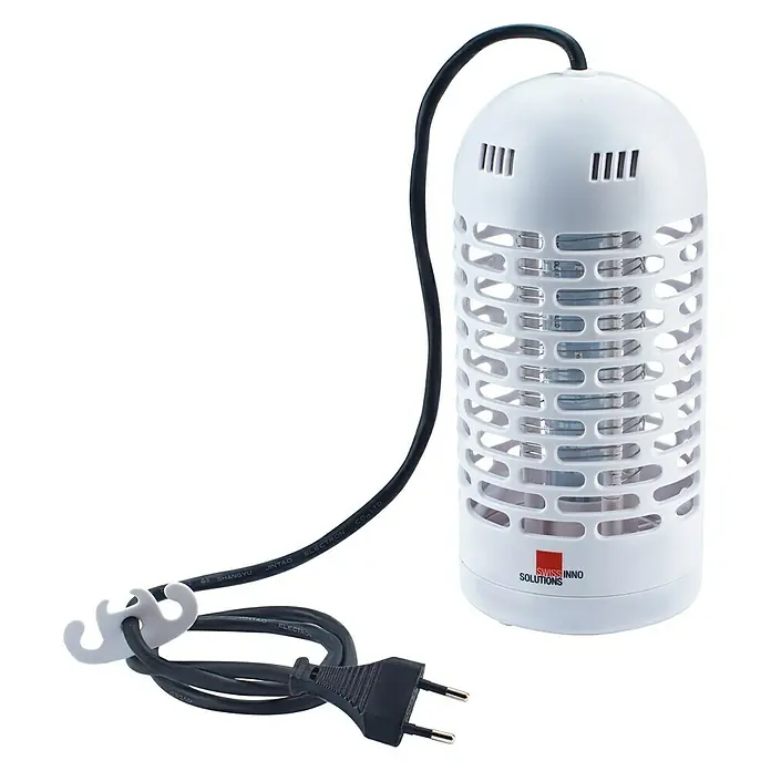Swissinno Insektenvernichter LED Mini - 3 W, Wirkungsbereich: 20 m² - Weiße Insektenvernichtungslampe von Swiss Inno Solutions mit UV-Licht und Stromkabel.
