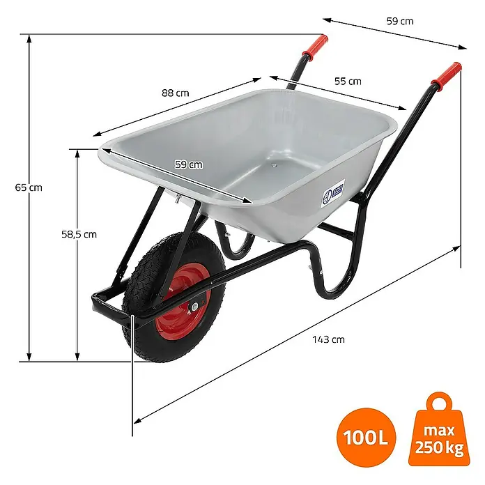 ECD Germany Gartenschubkarre Transportkarre für Garten 100L mit Metallfelge - Material Wanne: Stahl