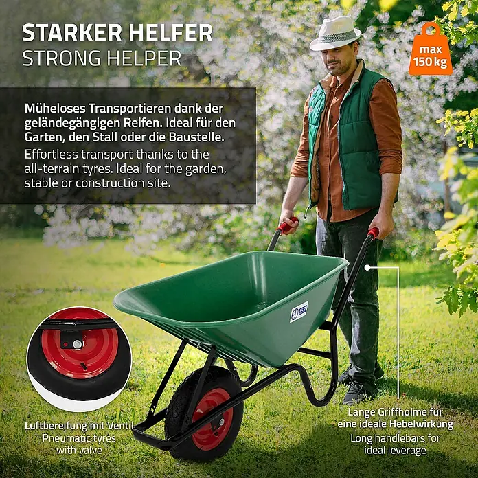 ECD Germany Gartenschubkarre Transportkarre für Garten 100L mit Metallfelge - Material Wanne: Stahl
