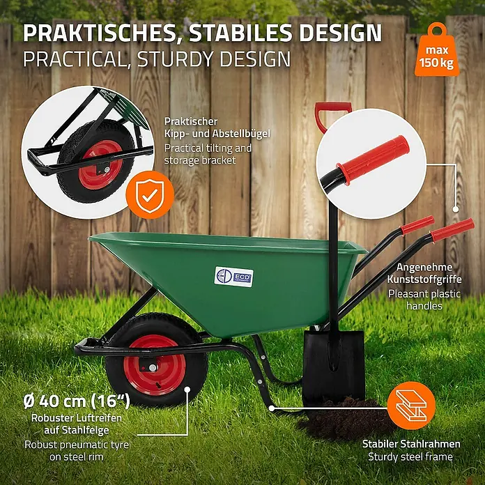 ECD Germany Gartenschubkarre Transportkarre für Garten 100L mit Metallfelge - Material Wanne: Stahl