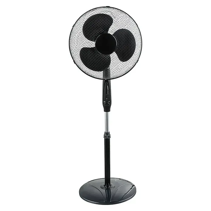 Proklima Standventilator - Schwarz, 40 cm, 127 cm - Hier ist ein Standventilator. Der Ventilator ist schwarz und hat einen runden Fuß.