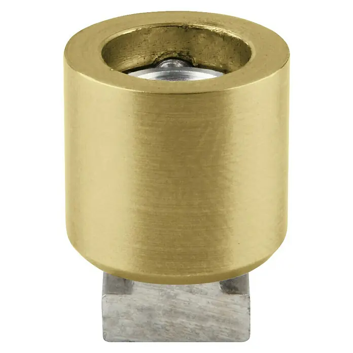 Expo Ambiente Deckenträger - Messingoptik matt, Geeignet für: Ø 16, Ø 20, Ø 25, 18 x 18 mm Profile - Goldfarbener, zylindrischer Gleiter mit silberfarbener Basis für reibungslose Bewegung und sicheren Halt.