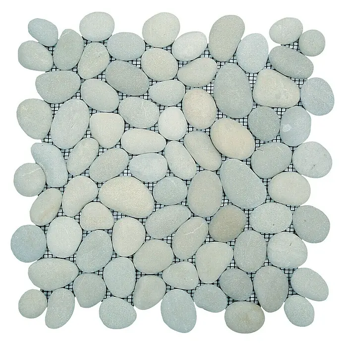 Malla mosaico Rocamar - 30 x 30 cm, Gris - Patrón de mosaico cuadrado de guijarros gris claro fijados a una red. Ideal para suelos y paredes con un toque natural.