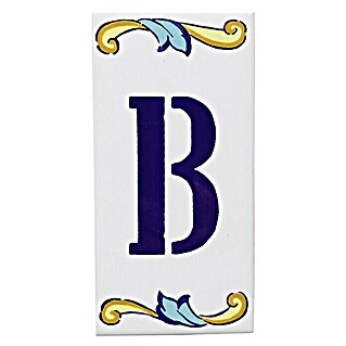 Azulejo de gres Letra B (7,5 x 15 cm, Blanco/Azul/Amarillo, Brillante)