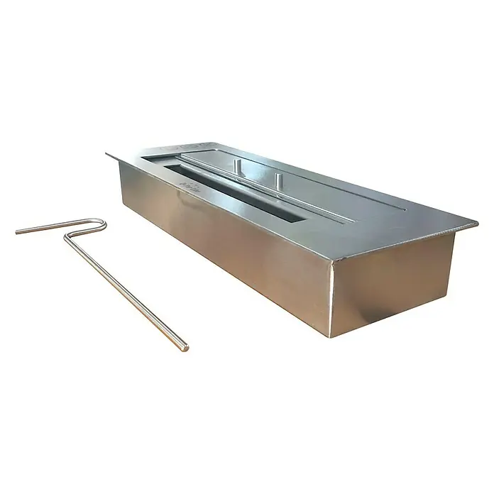 Purline Bloque de combustión F9645 - L x An x Al: 15 x 45 x 8 cm, Acero inoxidable - Inserto de quemador de bioetanol de acero inoxidable con herramienta reguladora para un ambiente atmosférico.