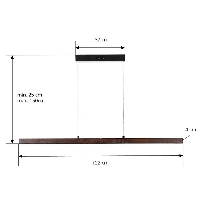 Lucande Pendelleuchte Nihalo - L x B x H: 122 x 4 x 4 cm, Holz dunkel, walnuss, Schwarz, weiß