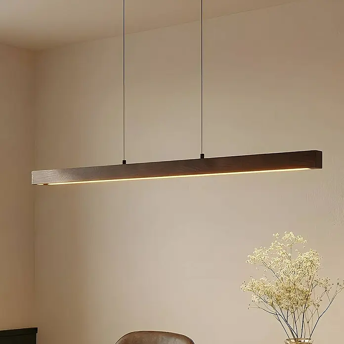 Lucande Pendelleuchte Nihalo - L x B x H: 122 x 4 x 4 cm, Holz dunkel, walnuss, Schwarz, weiß