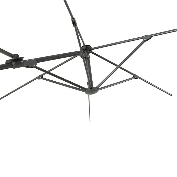 Sunfun Ampelschirmgestell Capri - 200 x 250 cm - Nahaufnahme des Metallrahmens eines Sonnenschirms, der ein stabiles und langlebiges Design für den Außenbereich zeigt.