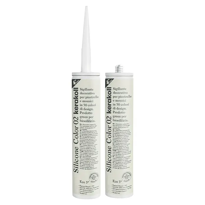 Kerakoll Silicona universal Color - Tono de color: 02, 310 ml - Dos tubos de Kerakoll Silicone Color 02, un sellador para baldosas y mosaicos en 50 colores de diseño, ideal para bioconstrucción.
