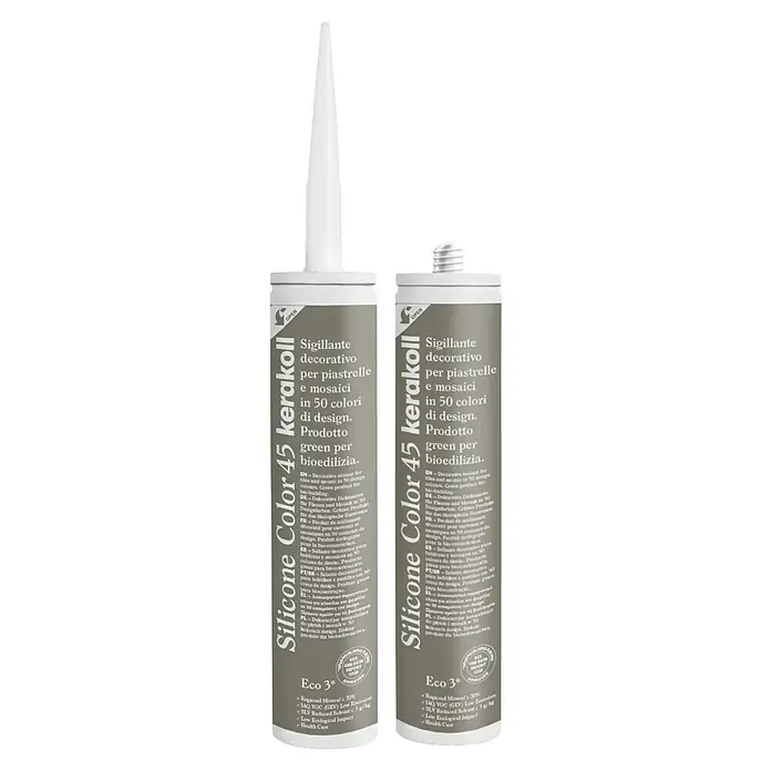 Kerakoll Silicona universal Color - Tono de color: 45, 310 ml - Dos tubos de Kerakoll Silicone Color 45, sellador decorativo para azulejos y mosaicos en 50 colores para bioconstrucción.