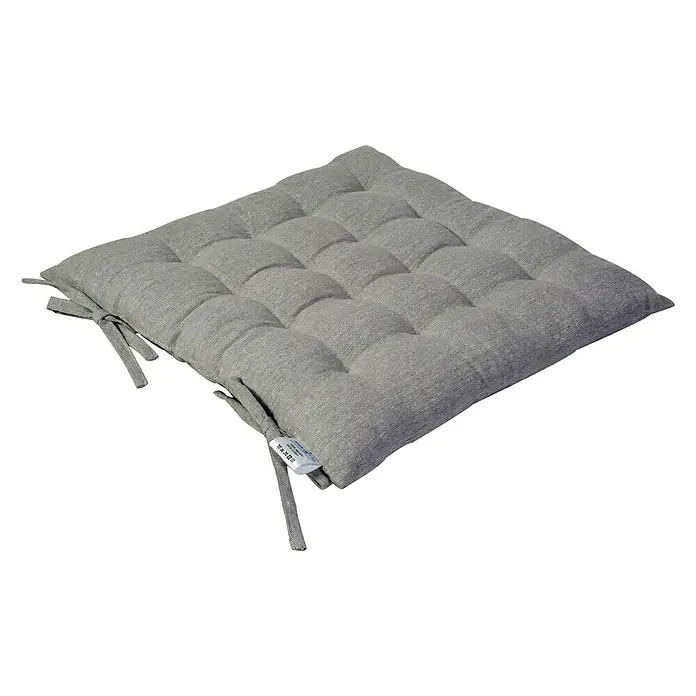 Cojín para silla - Gris - Cojín de asiento cuadrado gris con botones y lazos para sujetarlo a las sillas, proporcionando mayor comodidad y estilo.