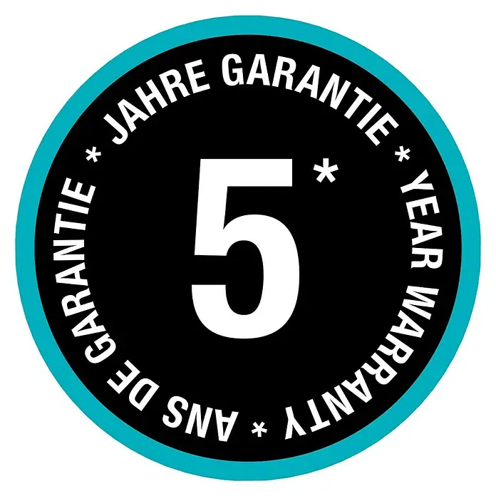 Gardena Hahnstück - Geeignet für: Wasserhähne mit Perlstrahlkopf - Abbildung eines Logos für eine 5-Jahres-Garantie, bestehend aus den Wörtern "Jahre Garantie", "Year Warranty" und "Ans de Garantie".