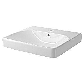 Geberit Smyle Square Waschtisch (60 x 48 cm, Ohne Spezialglasur, Hahnloch: Mitte, Mit Überlauf, Weiß)