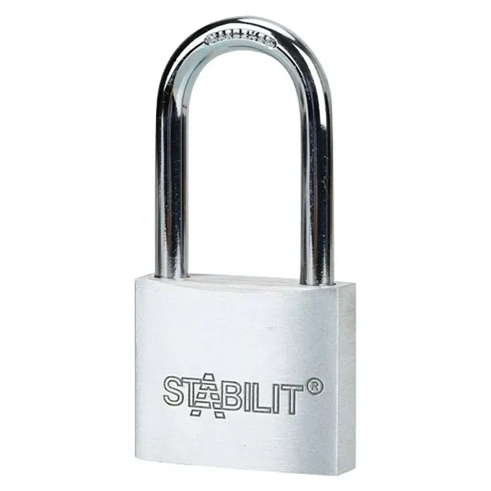 Stabilit Candado A40-42 - 40 x 81 mm, 1 ud., Aluminio - Un candado plateado de Stabilit, que ofrece seguridad y protección. El candado es robusto y duradero para el uso diario.