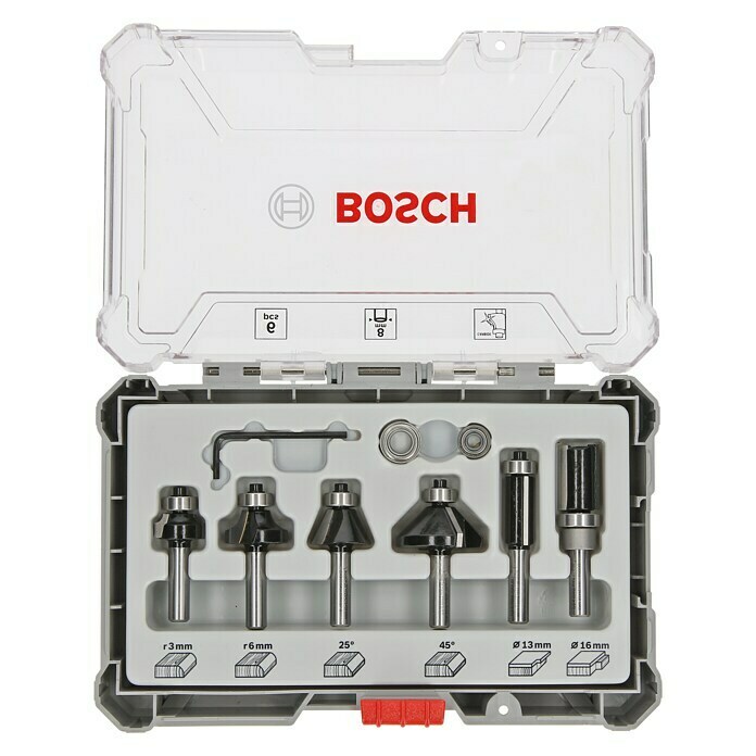 Bosch Fräser-Set Trim&Edging6 -tlg., Durchmesser Schaft: 8 mm Front View