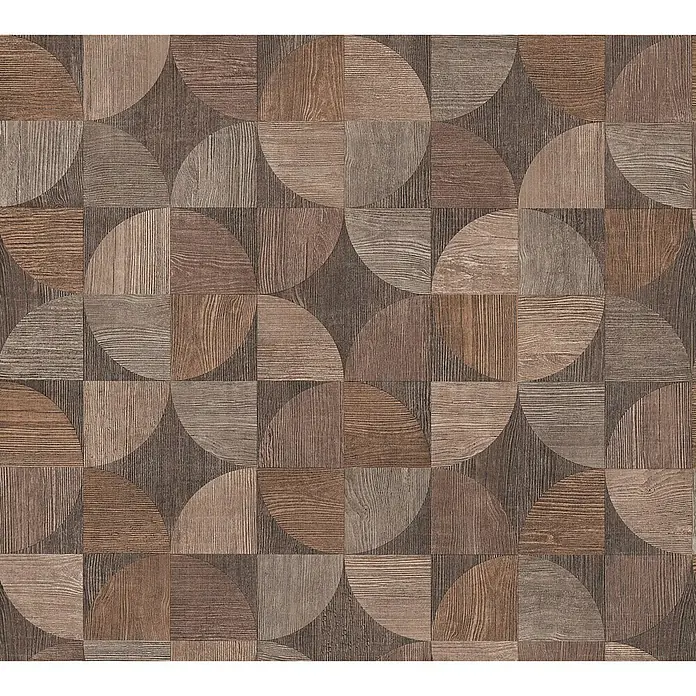 A.S. Création Metropolitan Stories Vliestapete Holzdesign - Dunkelbraun, Holzoptik, 10,05 x 0,53 m - Dekorative Holzpaneele mit geometrischem Muster aus Kreisen und Quadraten in verschiedenen Brauntönen für eine natürliche Optik.