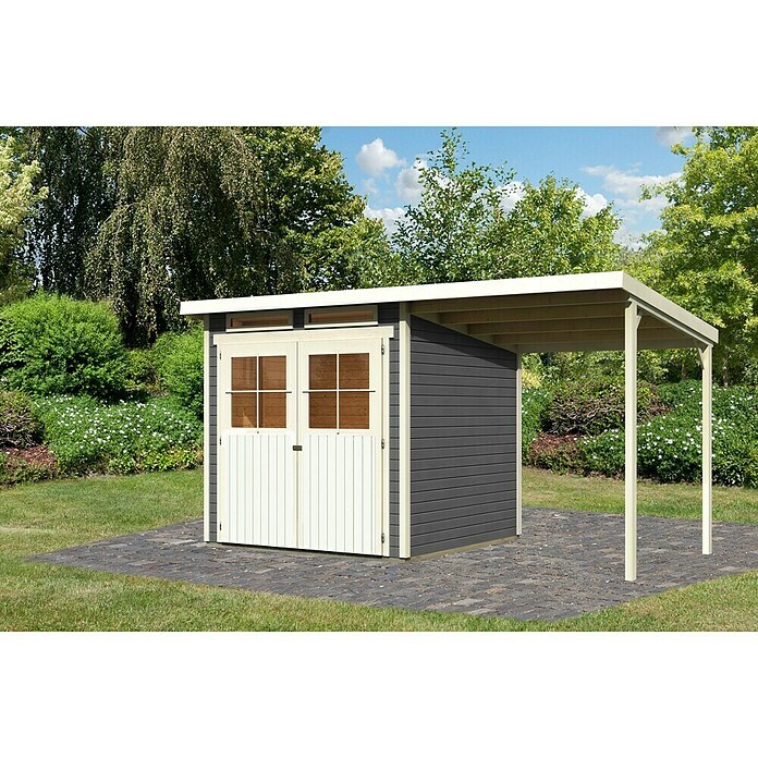 Karibu Gartenhaus (Terragrau, Holz, 4,45 m², Mit Anbau)
