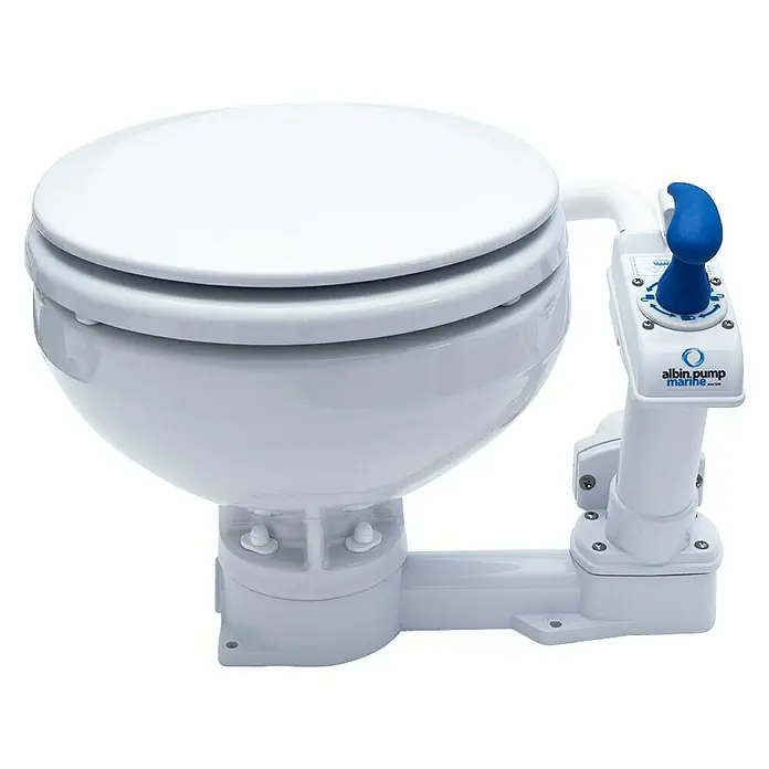 Albin Pump Bordtoilette Manuell Kompakt - L x B x H: 40 x 45 x 34 cm, Keramik - Albin Pump Marine Toilette, ein maritimes WC-System für Boote und Yachten, das Komfort und Funktionalität auf See bietet.