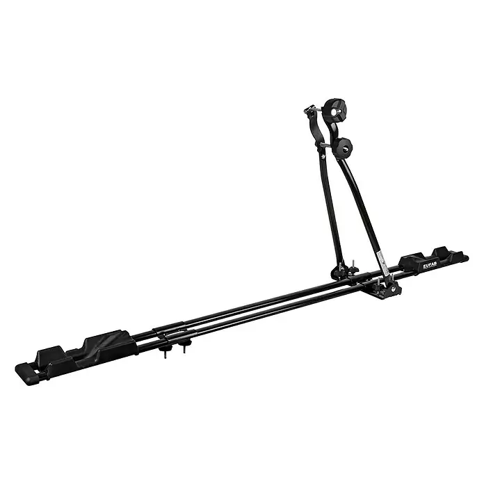 Eufab Fahrradträgeraufsatz Super Bike - Geeignet für: 1 Fahrrad, Traglast: 15 kg - Abbildung eines Eufab Fahrradträgers. Der Träger ist schwarz und für den Transport von Fahrrädern auf einem Fahrzeugdach konzipiert.