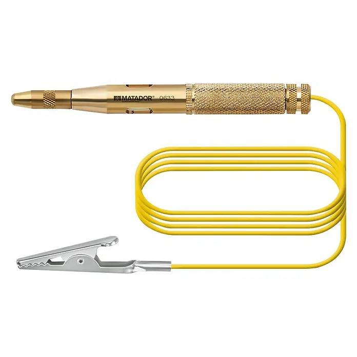 Matador Spannungsprüfer - 120 mm, 6 V - 24 V - MATADOR 0633 Kontaktprüfer mit gelbem Kabel und Krokodilklemme zur einfachen Stromkreisprüfung.