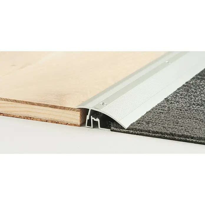 LOGOCLIC Anpassprofil 402 - Silber, 0,9 m x 50 mm, Montageart: Schrauben - Übergangsprofil zwischen Holzboden und Teppichboden.