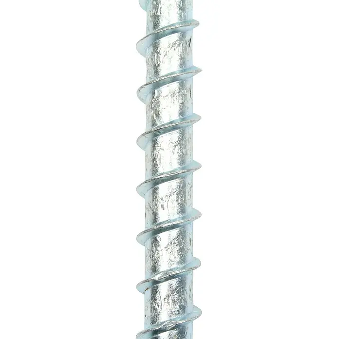 Profi Depot Kombibetonschraube - Durchmesser: 10,5 mm, Länge: 120 mm, V 40, 25 Stk. - Detailaufnahme einer Erdschraube aus verzinktem Stahl, die sich spiralförmig in den Boden dreht und für sicheren Halt sorgt.