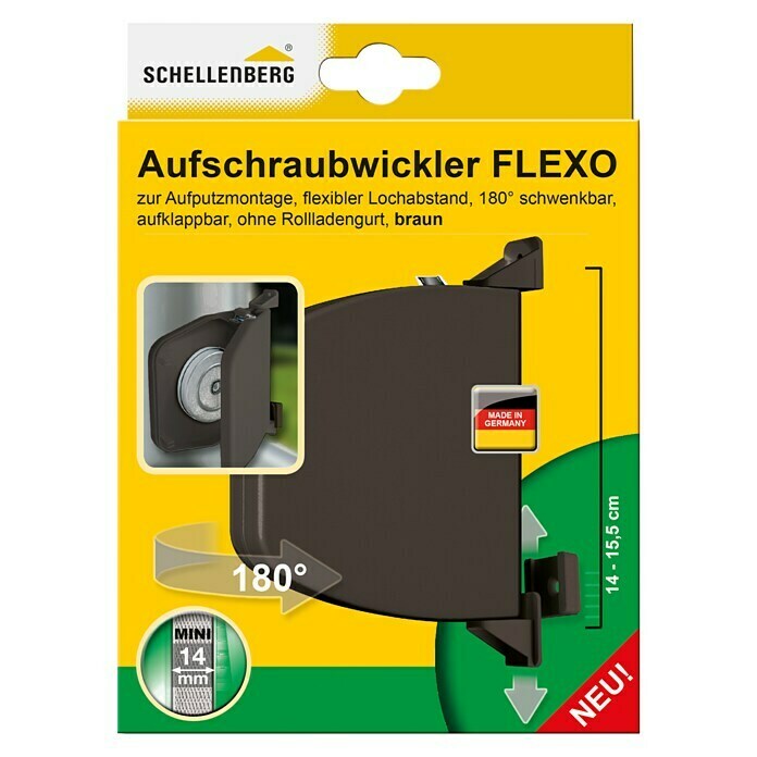 Schellenberg Aufschraubwickler Flexo (140 x 25 x 165 mm, Geeignet für: Rollladen-Mini-Systeme, Braun)