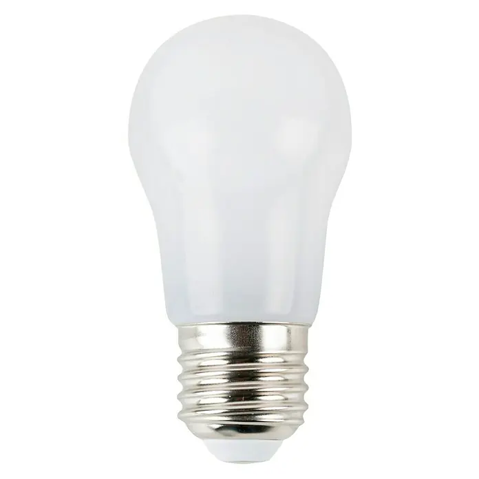 Garza Bombilla LED - E27, No regulable, Blanco neutro, 1.055 lm, 8 W - Primer plano de una bombilla LED con una bombilla blanca mate y base de rosca plateada sobre un fondo negro, centrado en la iluminación de eficiencia energética.