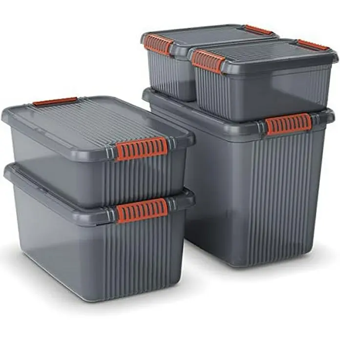 Proregal Aufbewahrungsbox-Set SuperSparSet 10x MANATEE mit Deckel - Kunststoff, Grau/Orange, 10 Stk.